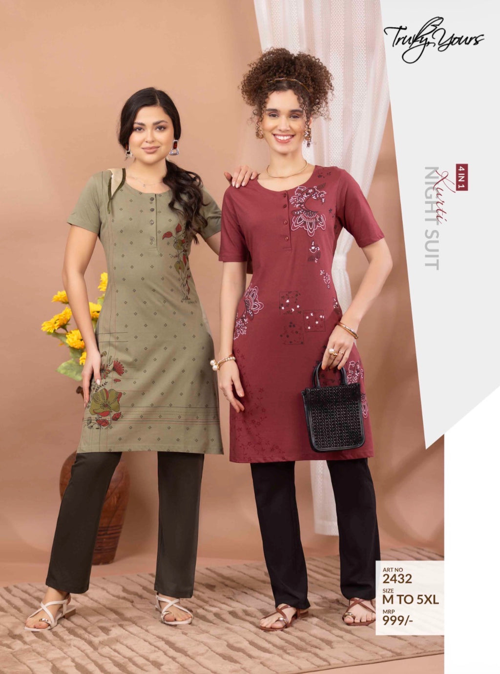 TY#2432 4 IN 1 KURTI NIGHT SUIT