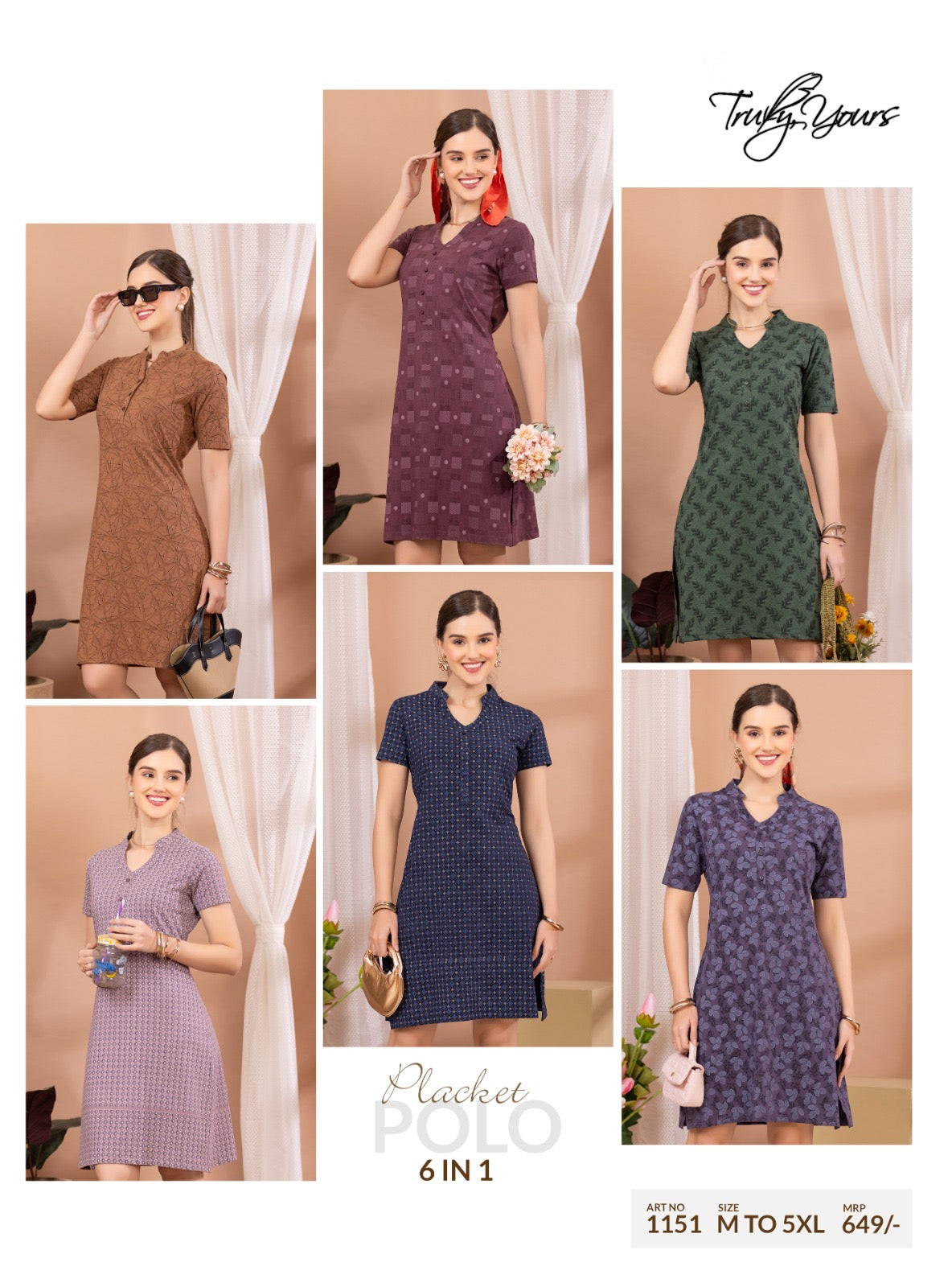 TY#1151 6 IN 1 PLACKET TOP