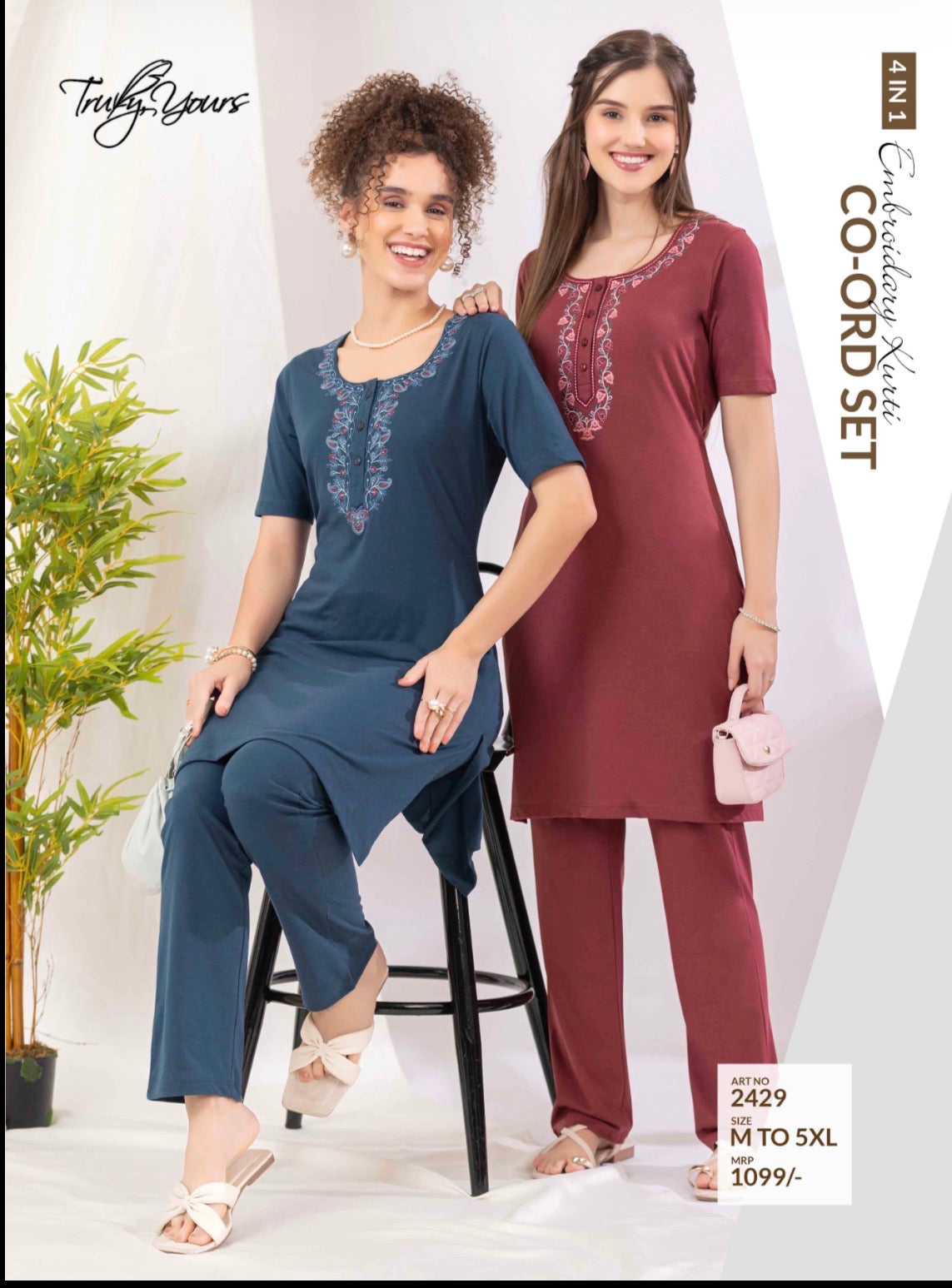 TY#2429 4 IN 1 KURTI CO-ORD SET