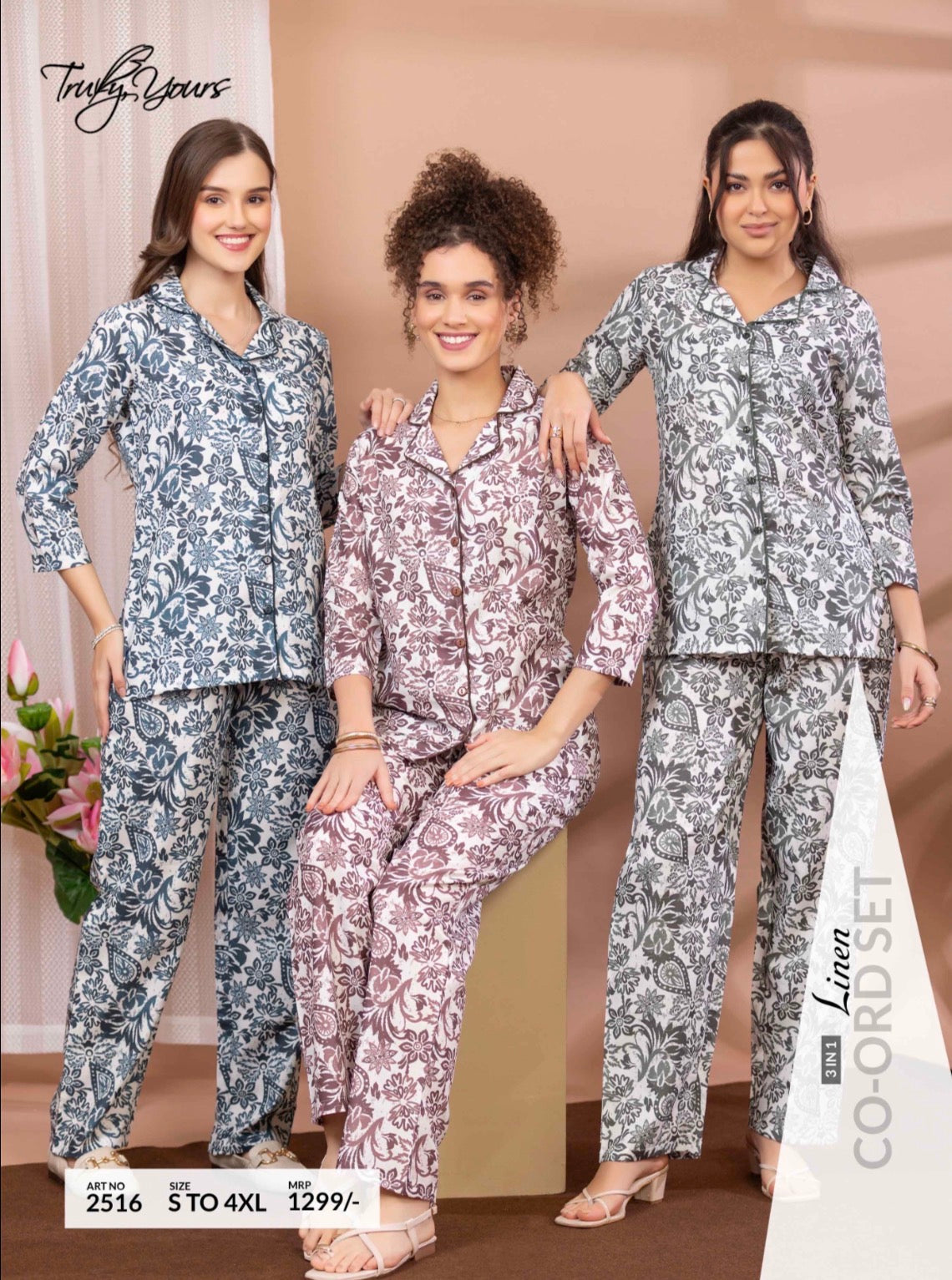 TY#2516 4 IN 1 LINEN CO-ORD SET