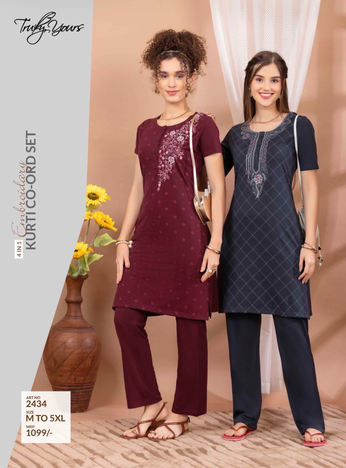 TY#2434 4 IN 1 EMBROIDERY KURTI CO-ORD SET