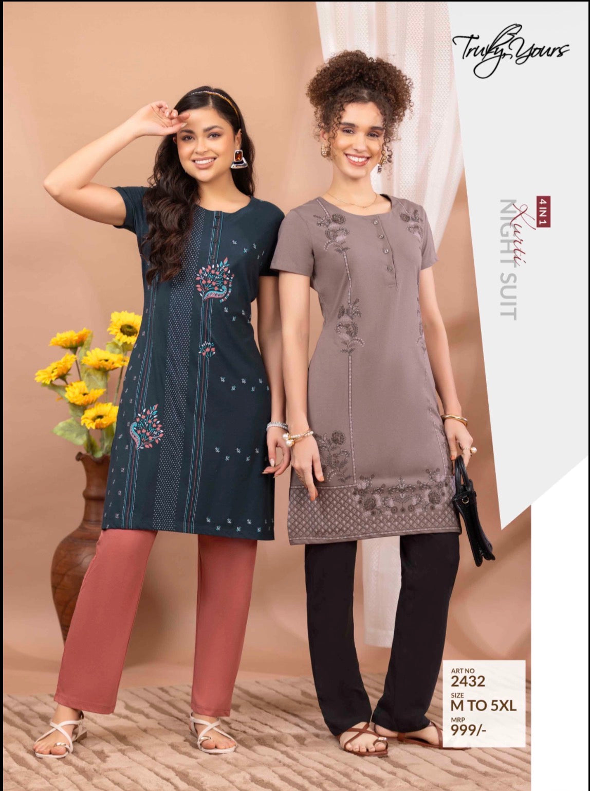 TY#2432 4 IN 1 KURTI NIGHT SUIT