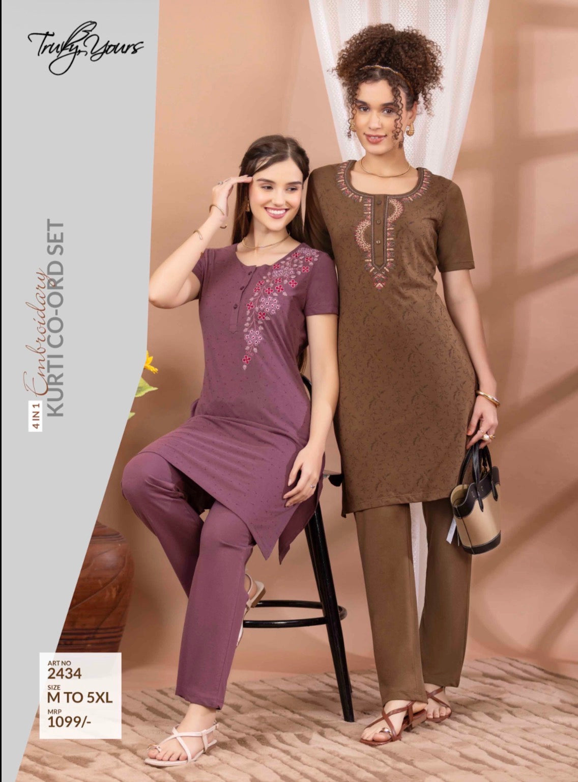 TY#2434 4 IN 1 EMBROIDERY KURTI CO-ORD SET