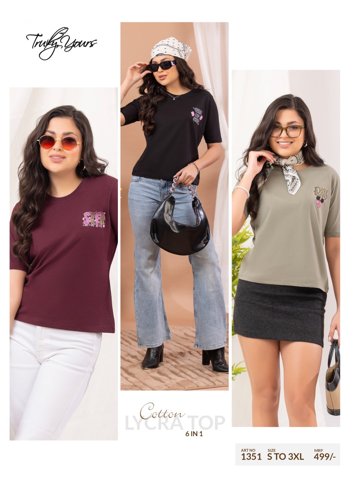 TY#1351 6 IN 1 COTTON LYCRA TOP