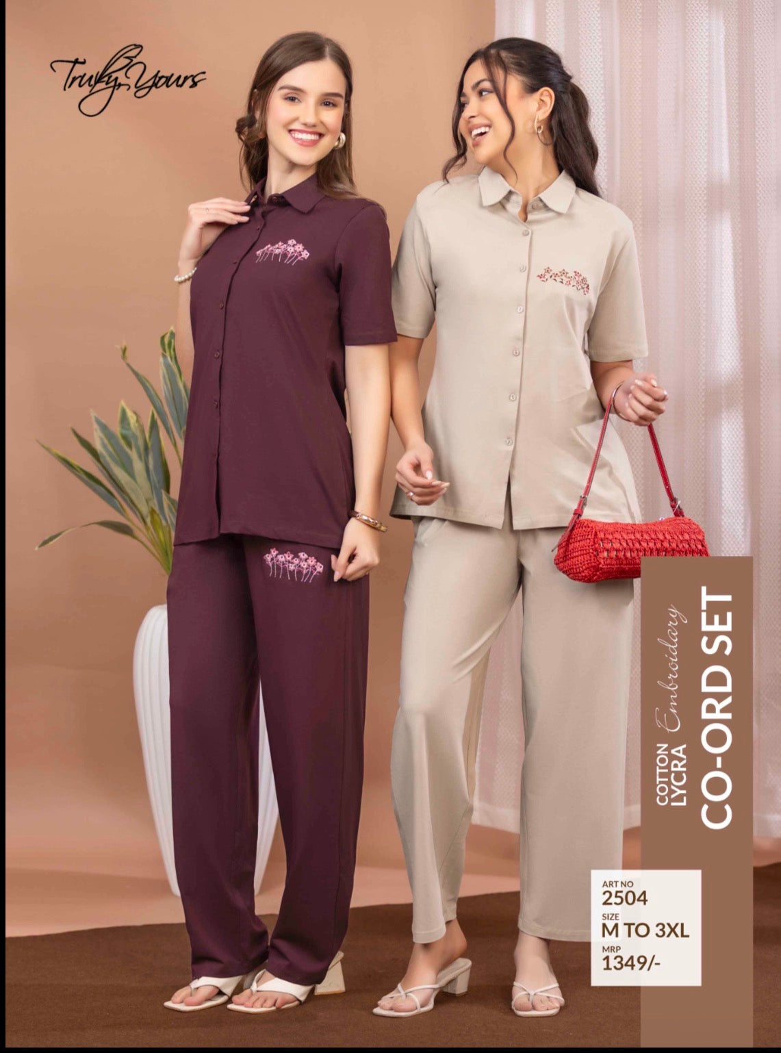 TY#2504 COTTON LYCRA EMBROIDERY CO-ORD SET