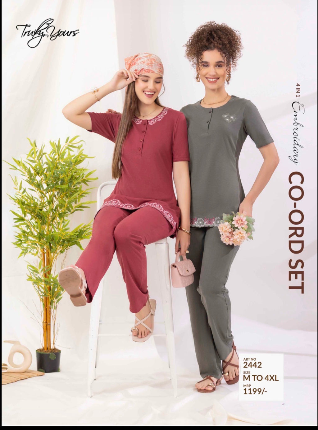 TY#2442 4 IN 1 EMBROIDERY CO-ORD SET